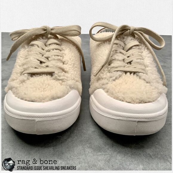 RAG & BONE STANDARD ISSUE SHEARLING LACE UP SNEAKERS IN IVORY RETRO SIZE 7.5 - Picture 10 of 15